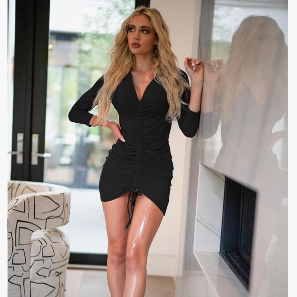 🔷️ Flounce Club Black Long Sleeve Party Dress Size 8